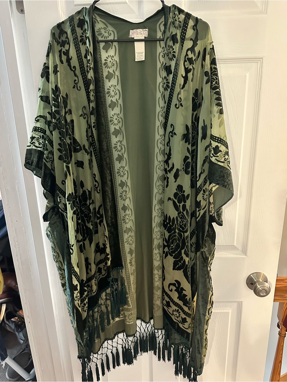 Free People Boho Velvet Burnout Kimono - Olive Green